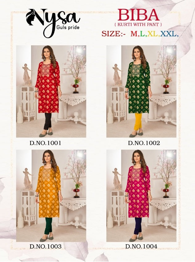 Nysa Biba Rayon With Printed Work Stylish Designer Casual Look Kurti