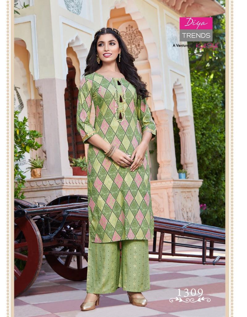 Diya Trends Bibas Vol 13 Rayon Gold Print Stylish Designer Fancy Long Kurti