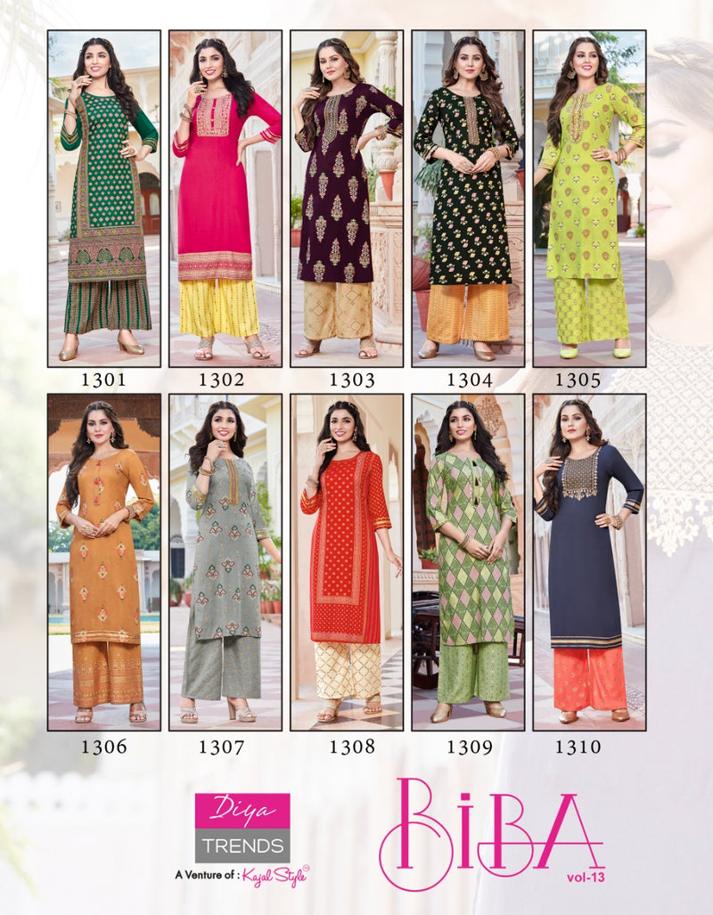 Diya Trends Bibas Vol 13 Rayon Gold Print Stylish Designer Fancy Long Kurti
