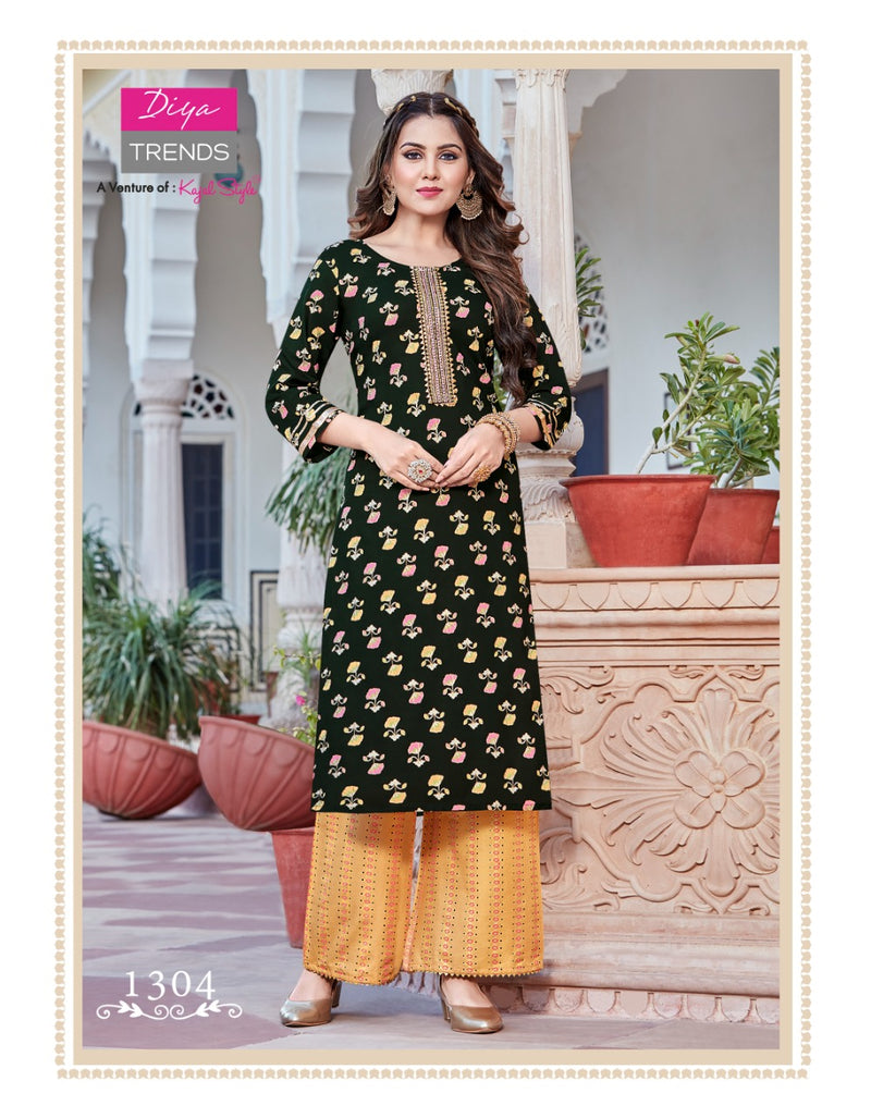 Diya Trends Bibas Vol 13 Rayon Gold Print Stylish Designer Fancy Long Kurti
