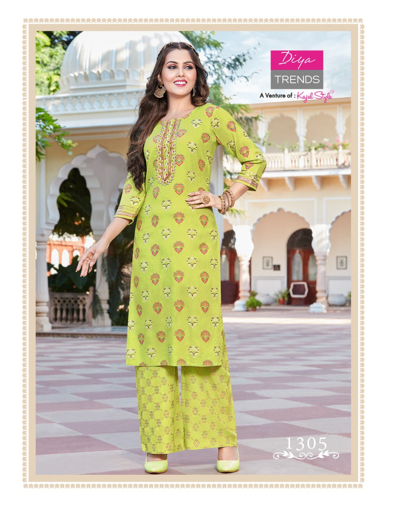 Diya Trends Bibas Vol 13 Rayon Gold Print Stylish Designer Fancy Long Kurti