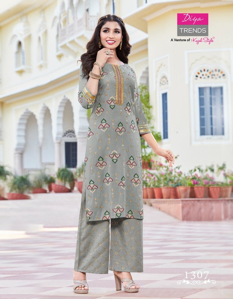 Diya Trends Bibas Vol 13 Rayon Gold Print Stylish Designer Fancy Long Kurti
