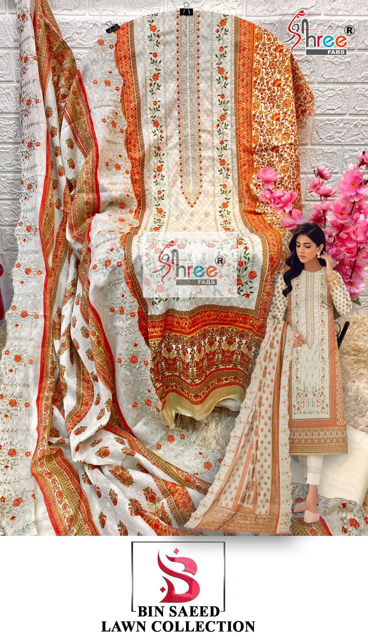 Shree Fabs Bin Saeed Lawn Cotton With Heavy Embroidery Work Stylish Designer Pakistani Salwar Kameez