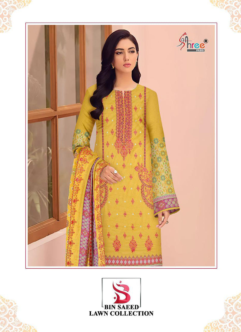 Shree Fabs Bin Saeed Lawn Cotton With Heavy Embroidery Work Stylish Designer Pakistani Salwar Kameez