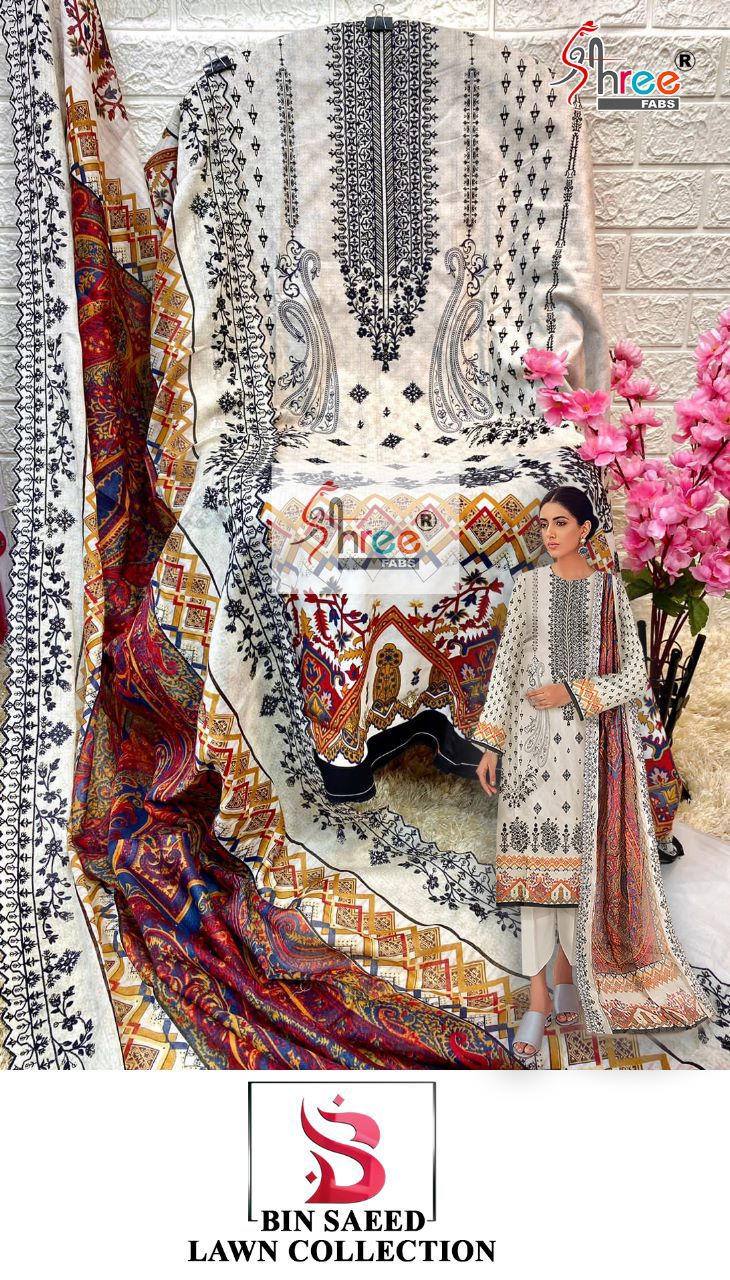 Shree Fabs Bin Saeed Lawn Cotton With Heavy Embroidery Work Stylish Designer Pakistani Salwar Kameez