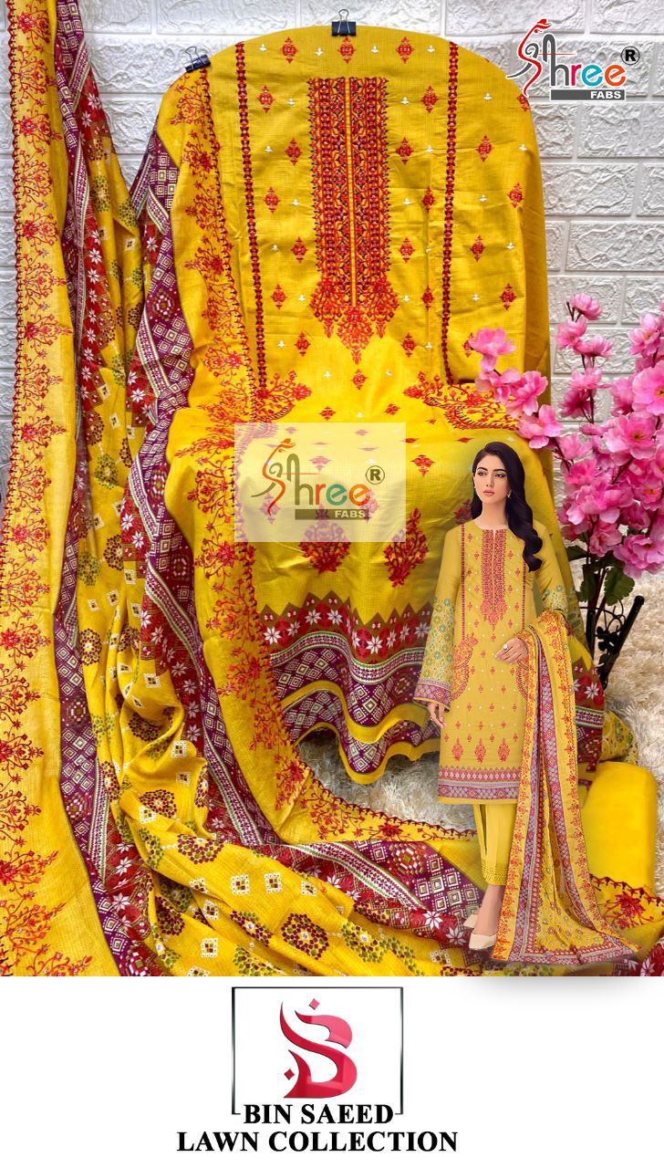 Shree Fabs Bin Saeed Lawn Cotton With Heavy Embroidery Work Stylish Designer Pakistani Salwar Kameez