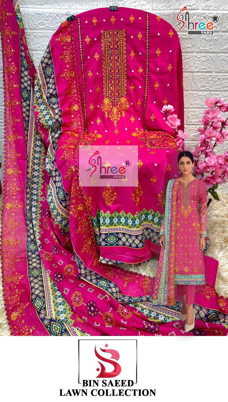 Shree Fabs Bin Saeed Lawn Cotton With Heavy Embroidery Work Stylish Designer Pakistani Salwar Kameez