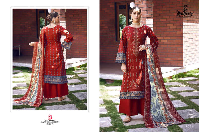 Majesty Bin Saeed Lawn Collection Vol 3 Pure Cotton Self Embroidery Work Pakistani Salwar Kameez