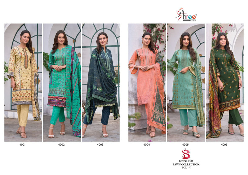 Shree Fabs Bin Saeed Lawn Collection Vol 4 Pure Lawn Cotton Print Exclusive Self Embroidery Designer Pakistani Salwar Suit