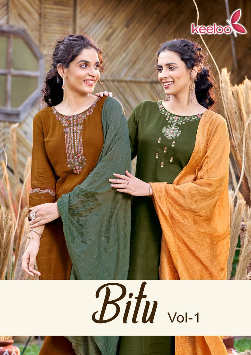 Keeloo Bitu Vol 1 Viscose Embroidered Party Wear kurtis With Bottom & Dupatta