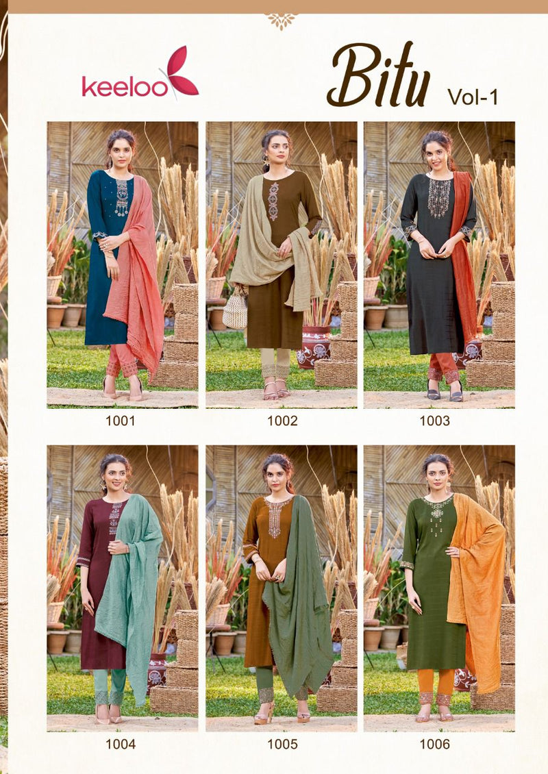 Keeloo Bitu Vol 1 Viscose Embroidered Party Wear kurtis With Bottom & Dupatta
