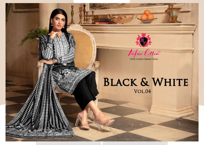 Nafisa Cotton Black & White Karachi Queen Vol 4 Pakistani Style Party Wear Salwar Suits