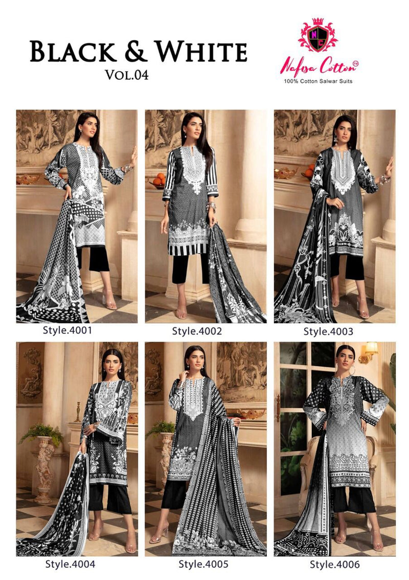 Nafisa Cotton Black & White Karachi Queen Vol 4 Pakistani Style Party Wear Salwar Suits