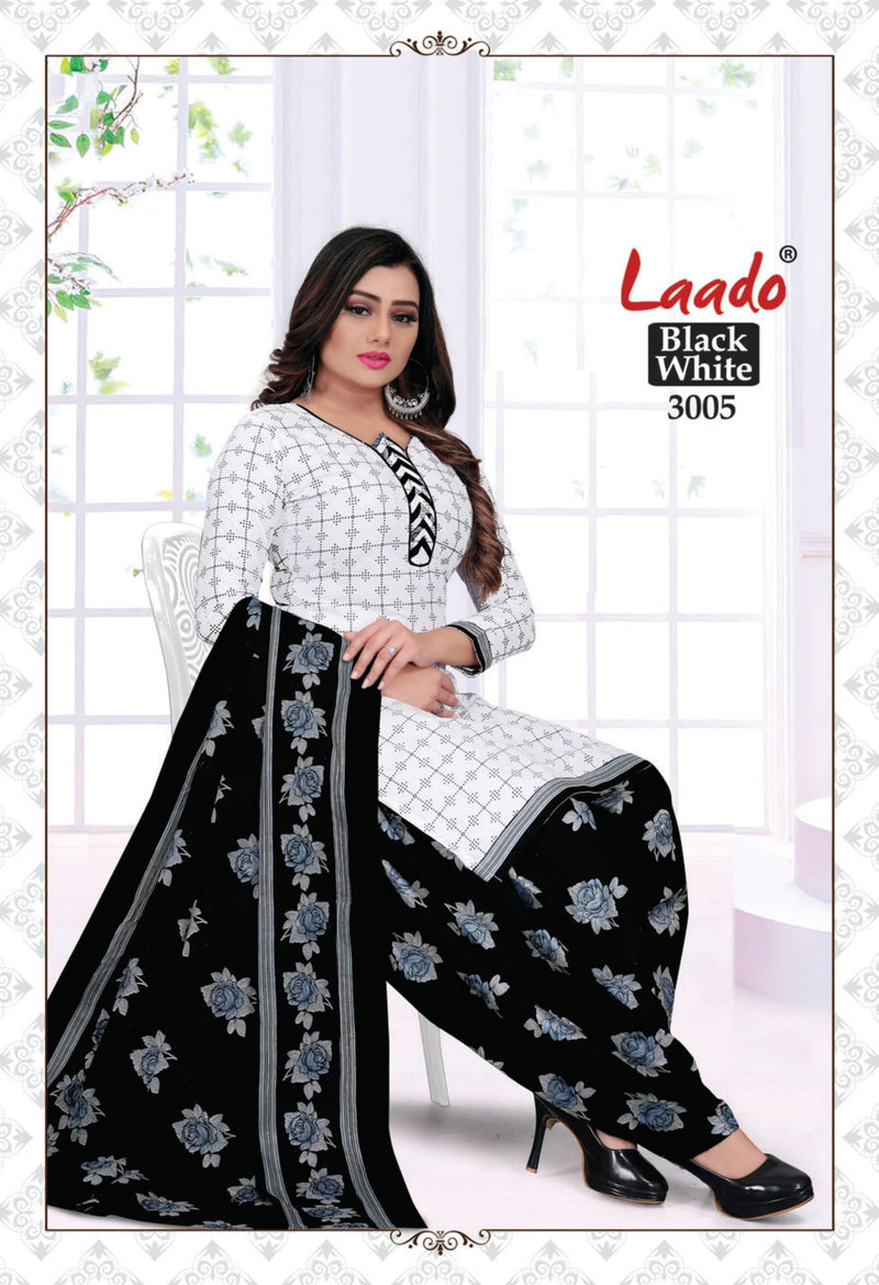 Laado Black & White Special Vol 3 Pure Cotton Patiyala Style Party Wear Salwar Suits