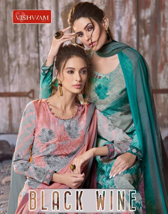 Vishwam Fabrics Black Wine Crepe Stylish Designer Casual Look Salwar Kameez