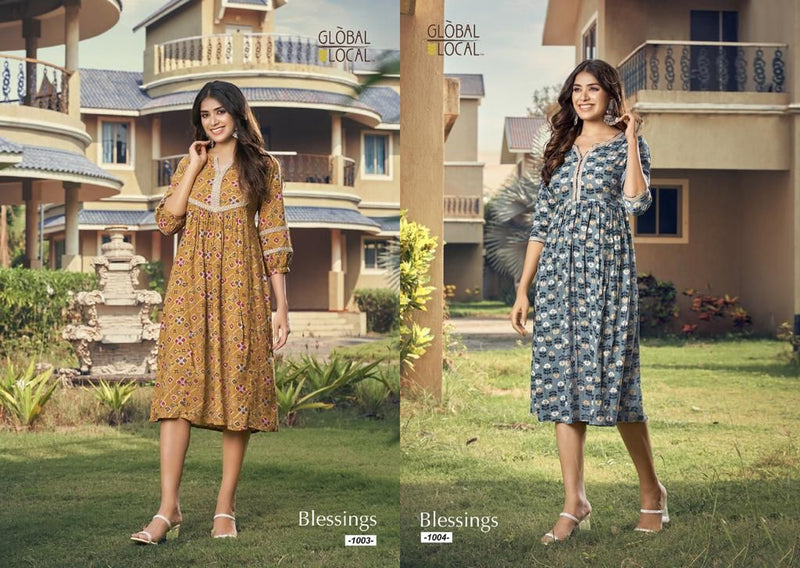 Global Local Blessing Rayon With Heavy Printed Work Stylish Designer Party Wear Fancy Kurti
