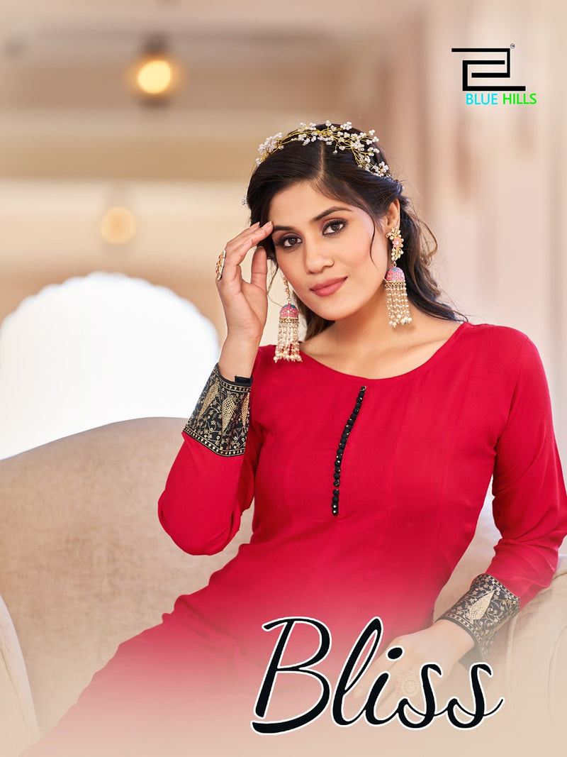 Blue Hills Bliss Rayon With Heavy Beautiful Work Stylish Designer Festive Wear Kurti