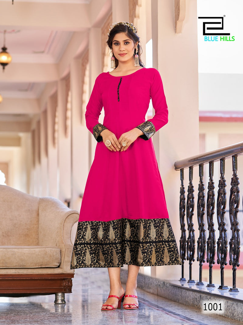 Blue Hills Bliss Rayon With Heavy Beautiful Work Stylish Designer Festive Wear Kurti