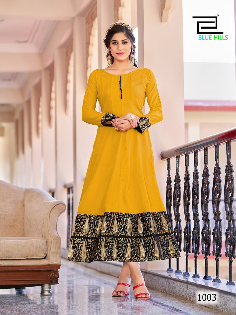 Blue Hills Bliss Rayon With Heavy Beautiful Work Stylish Designer Festive Wear Kurti