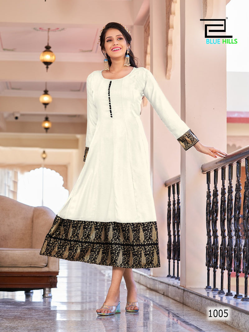 Blue Hills Bliss Rayon With Heavy Beautiful Work Stylish Designer Festive Wear Kurti