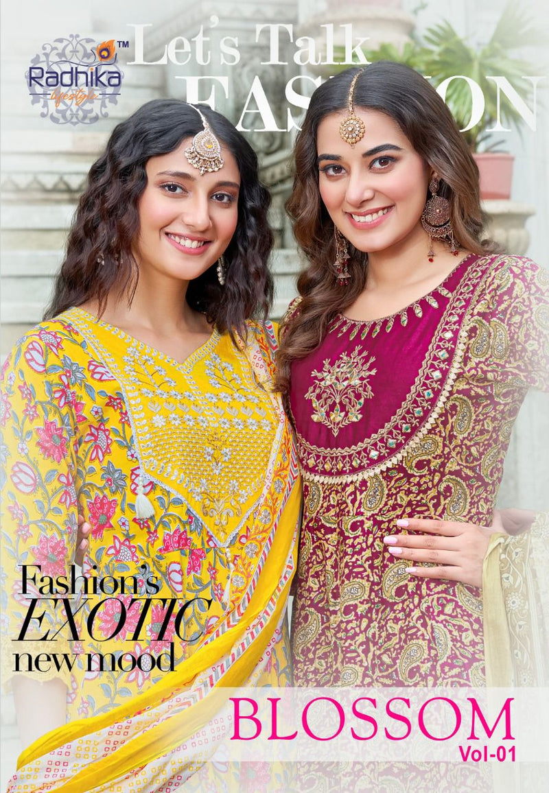Radhika Blossom Vol 1 Rayon With Fancy Work Stylish Designer Casual Wear Kurti