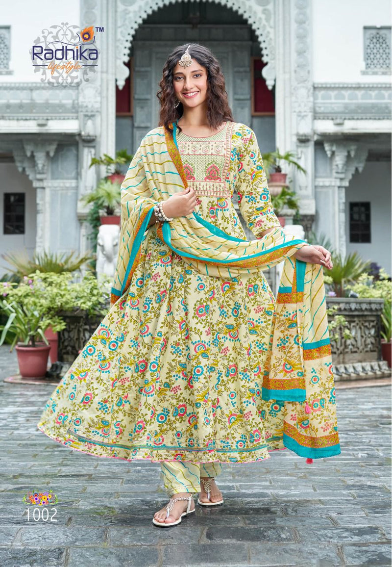 Radhika Blossom Vol 1 Rayon With Fancy Work Stylish Designer Casual Wear Kurti
