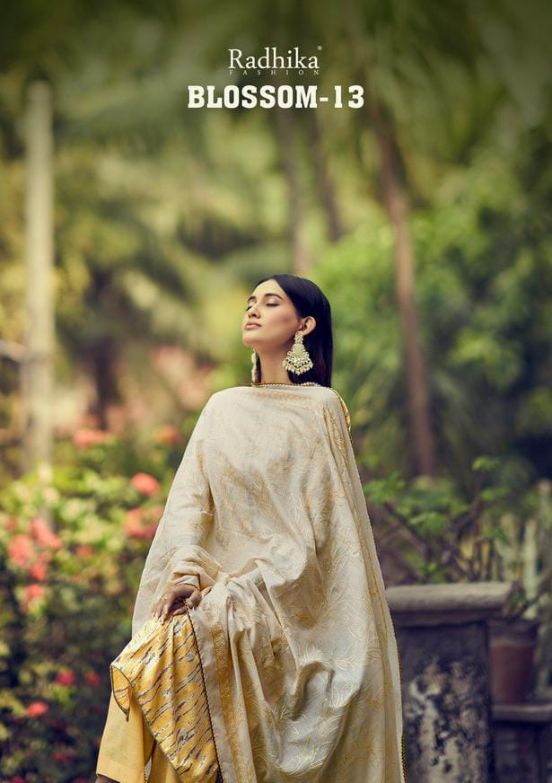 Radhika Fashion Azara Blossom Vol 13 Cotton Print Foil Neck Lace Work Fancy Designer Salwar Kameez