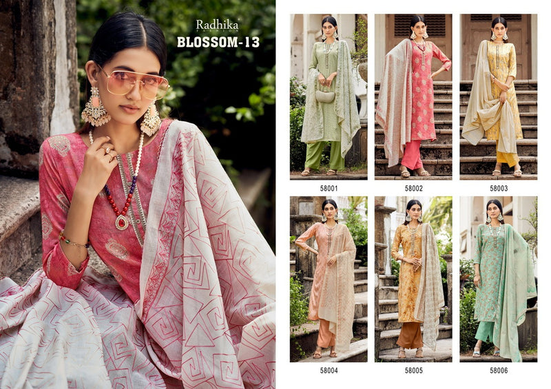 Radhika Fashion Azara Blossom Vol 13 Cotton Print Foil Neck Lace Work Fancy Designer Salwar Kameez