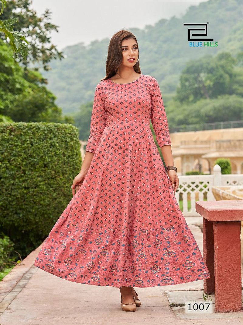 Blue Hills Rani Vol 1 Rayon With Foil Printed Work Stylish Designer Party Wear Fancy Long Gown