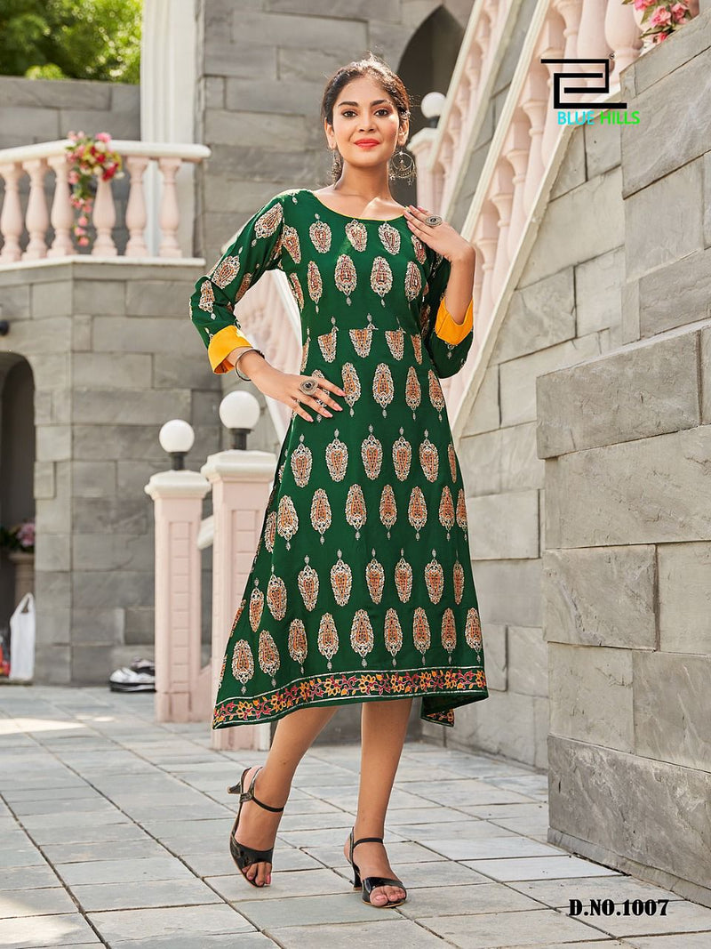 Blue Hills Grapes Vol 1 Rayon With Fancy Work Stylish Designer Party Wear Fancy Kurti