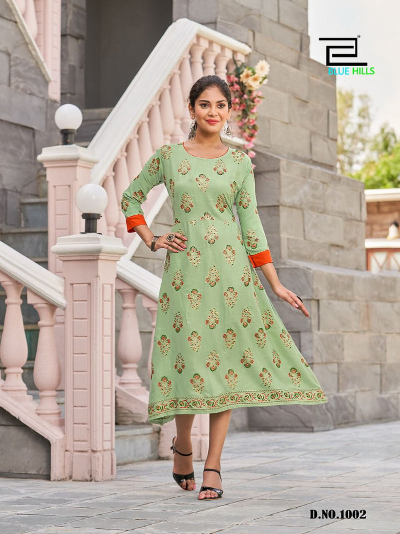 Blue Hills Grapes Vol 1 Rayon With Fancy Work Stylish Designer Party Wear Fancy Kurti