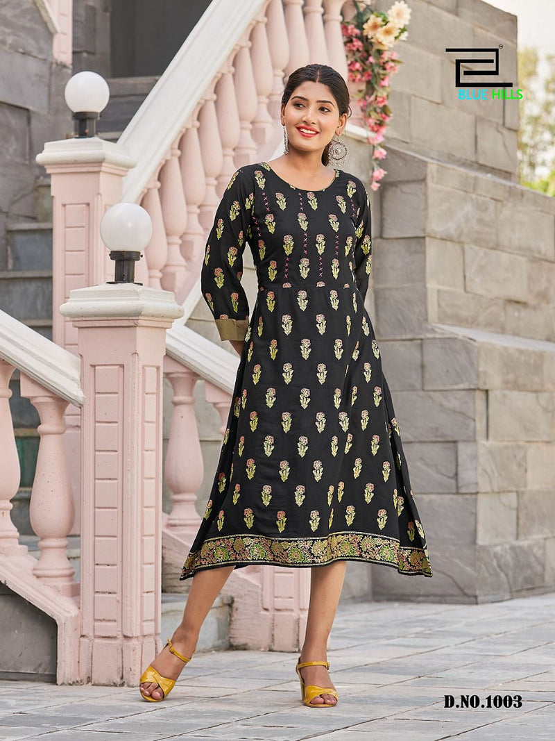 Blue Hills Grapes Vol 1 Rayon With Fancy Work Stylish Designer Party Wear Fancy Kurti