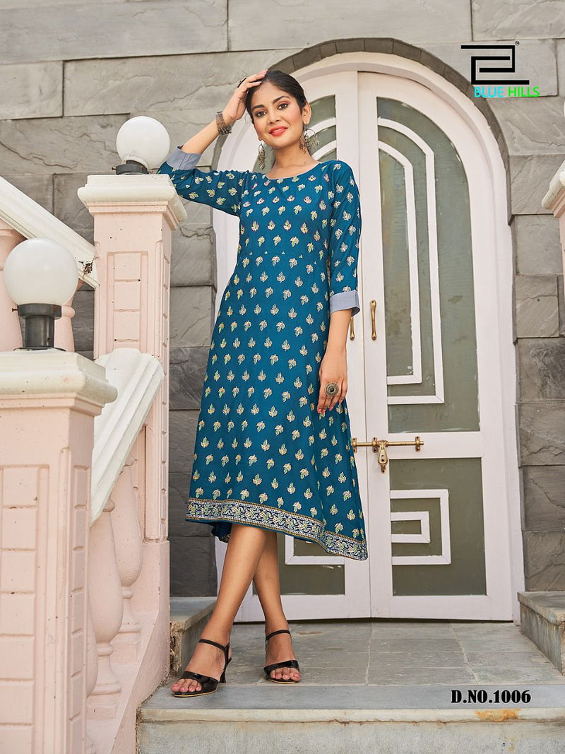 Blue Hills Grapes Vol 1 Rayon With Fancy Work Stylish Designer Party Wear Fancy Kurti