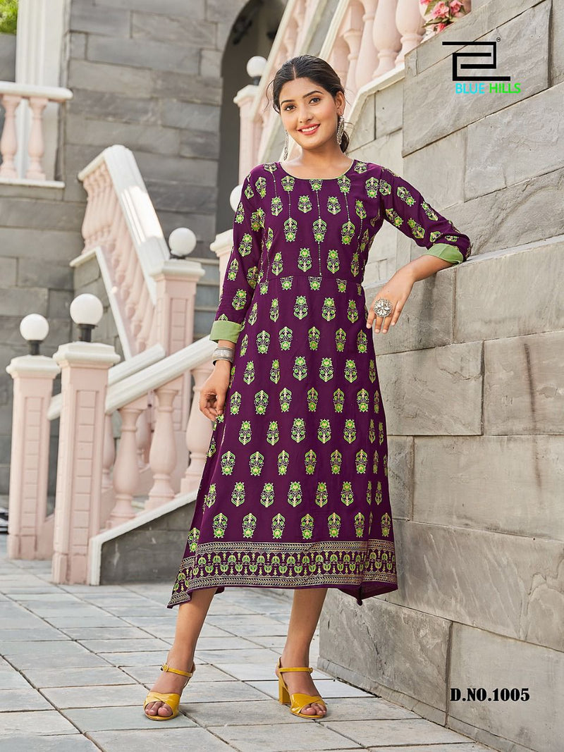 Blue Hills Grapes Vol 1 Rayon With Fancy Work Stylish Designer Party Wear Fancy Kurti
