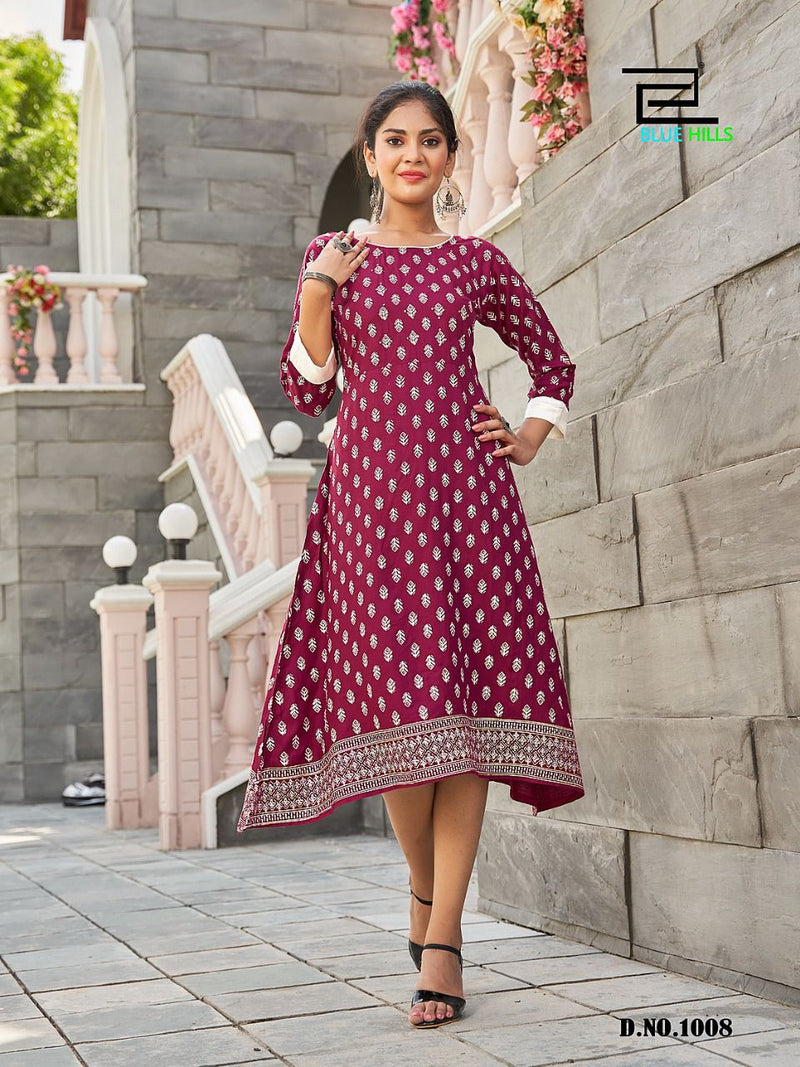 Blue Hills Grapes Vol 1 Rayon With Fancy Work Stylish Designer Party Wear Fancy Kurti