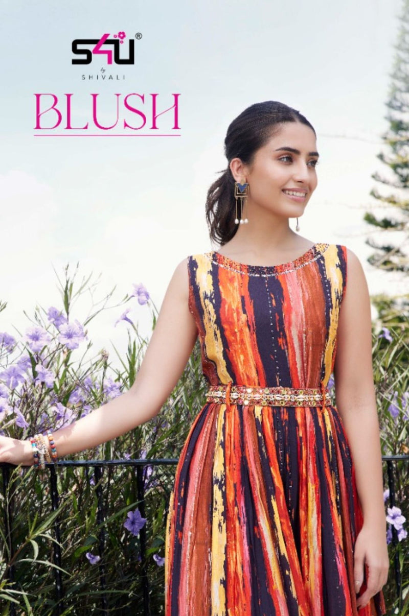 S4u Shivali Blush Muslin With Fancy Work Stylish Designer Beautiful Long Kurti