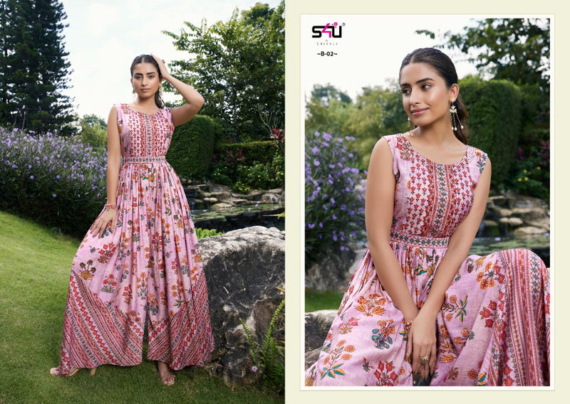 S4u Shivali Blush Muslin With Fancy Work Stylish Designer Beautiful Long Kurti