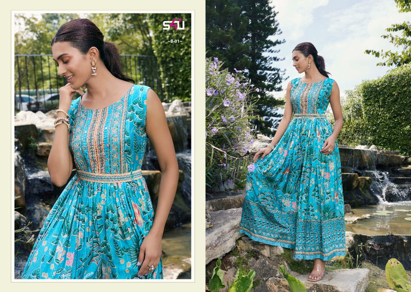 S4u Shivali Blush Muslin With Fancy Work Stylish Designer Beautiful Long Kurti