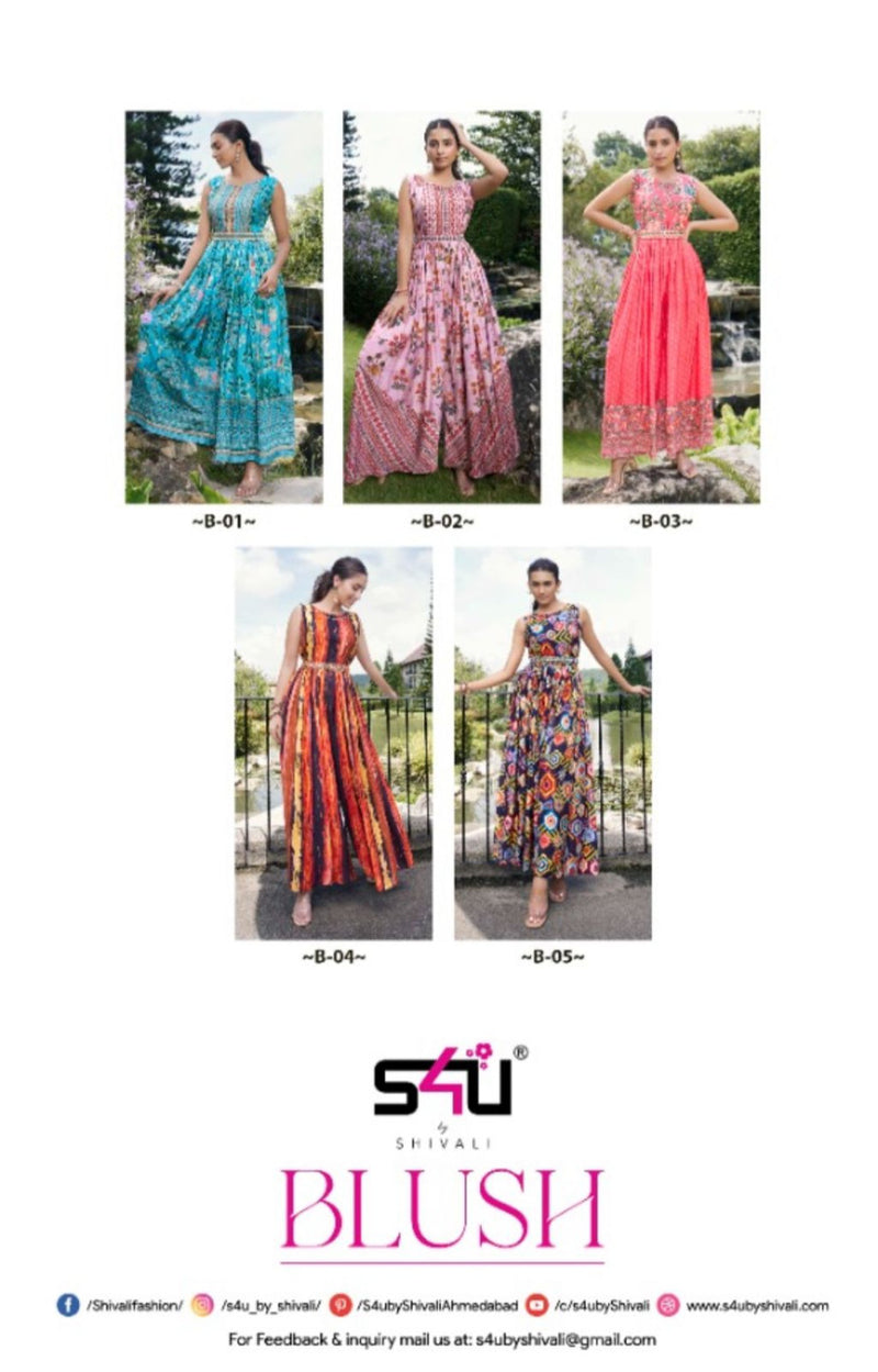 S4u Shivali Blush Muslin With Fancy Work Stylish Designer Beautiful Long Kurti