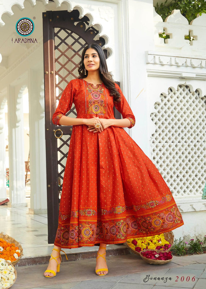 Aradhna Fashion Bonaza Vol 2 Rayon Fancy Gown Style Party Wear Kurtis