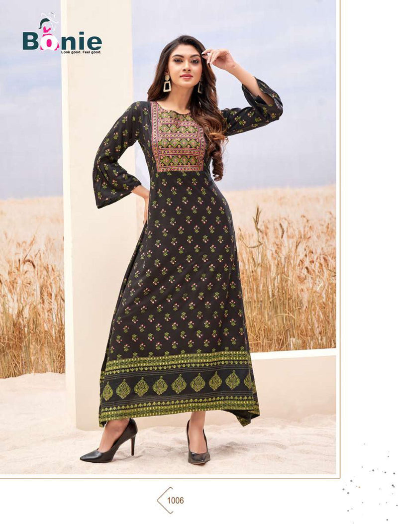 Bonie Srivali Heavy Rayon Gown Style Fancy Stylish  Festive Wear Kurtis