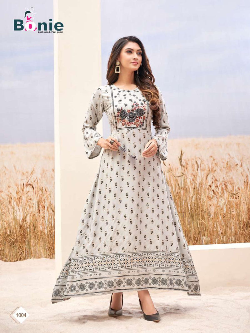 Bonie Srivali Heavy Rayon Gown Style Fancy Stylish  Festive Wear Kurtis