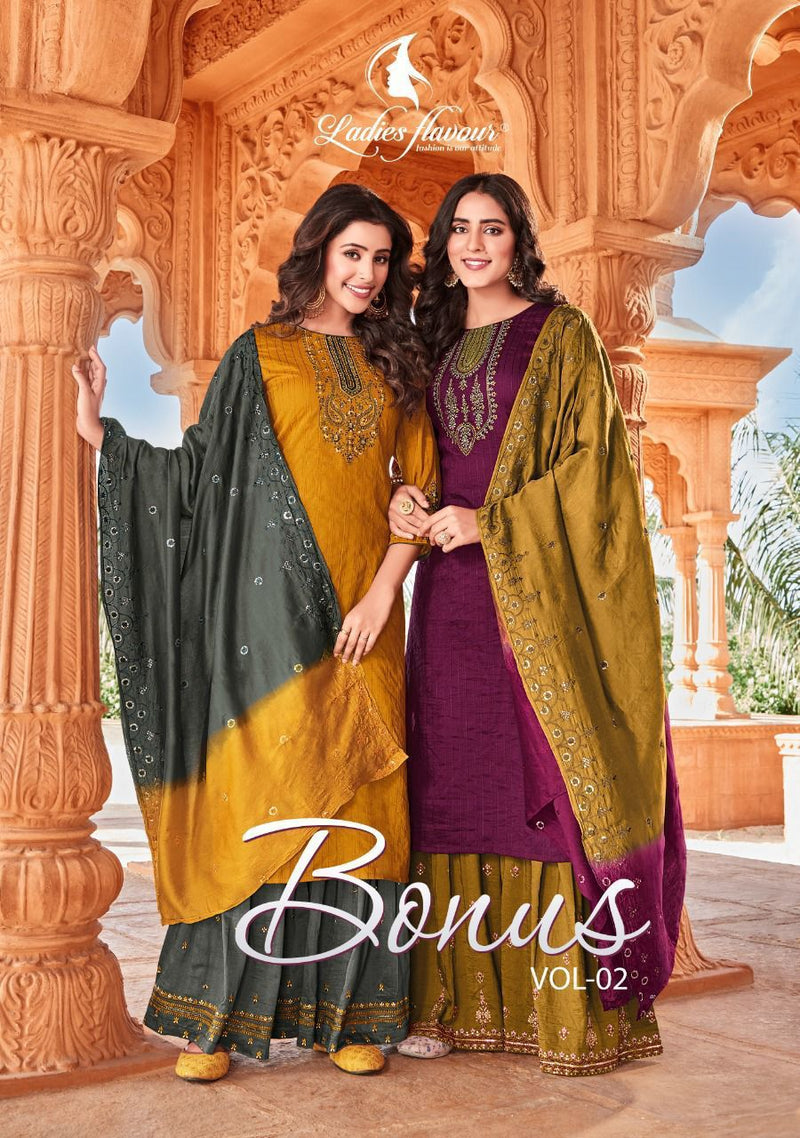 Ladies Flavour Chinon With Fancy Embroidery Work Stylish Designer Festive Wear Sharara
