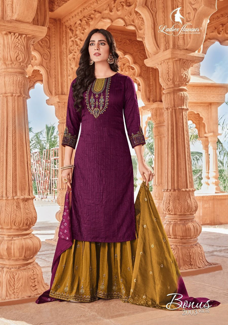 Ladies Flavour Chinon With Fancy Embroidery Work Stylish Designer Festive Wear Sharara