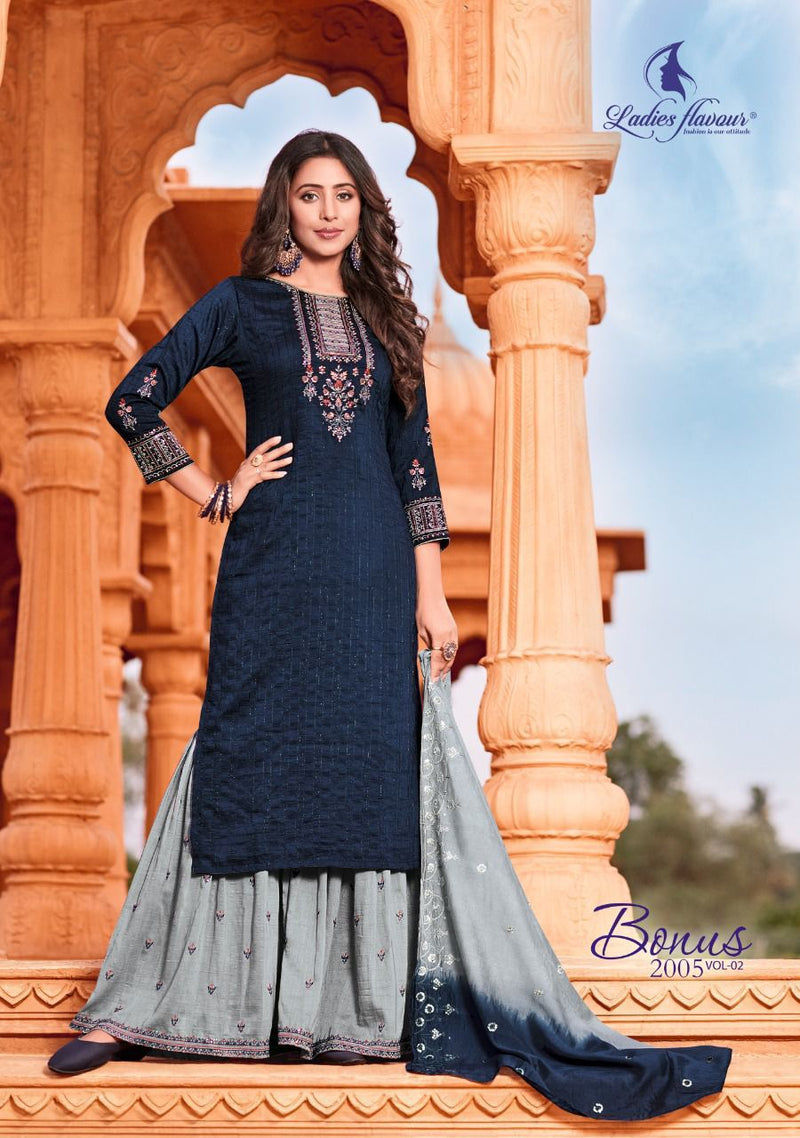 Ladies Flavour Chinon With Fancy Embroidery Work Stylish Designer Festive Wear Sharara