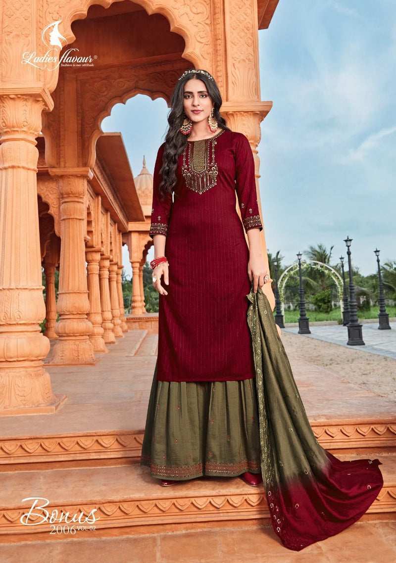 Ladies Flavour Chinon With Fancy Embroidery Work Stylish Designer Festive Wear Sharara