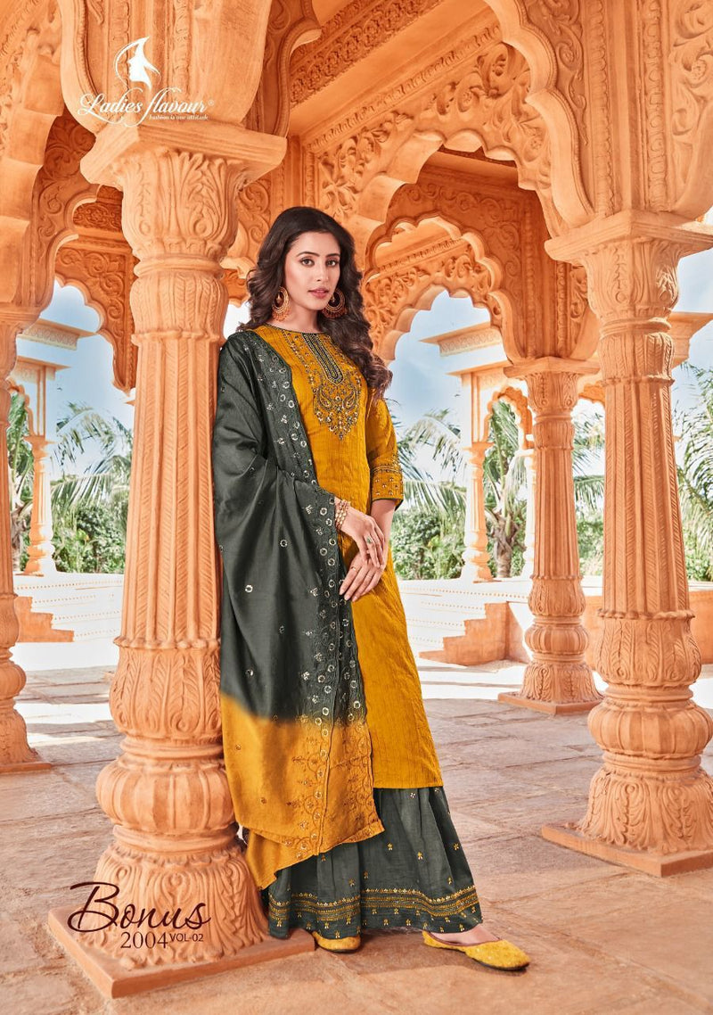 Ladies Flavour Chinon With Fancy Embroidery Work Stylish Designer Festive Wear Sharara