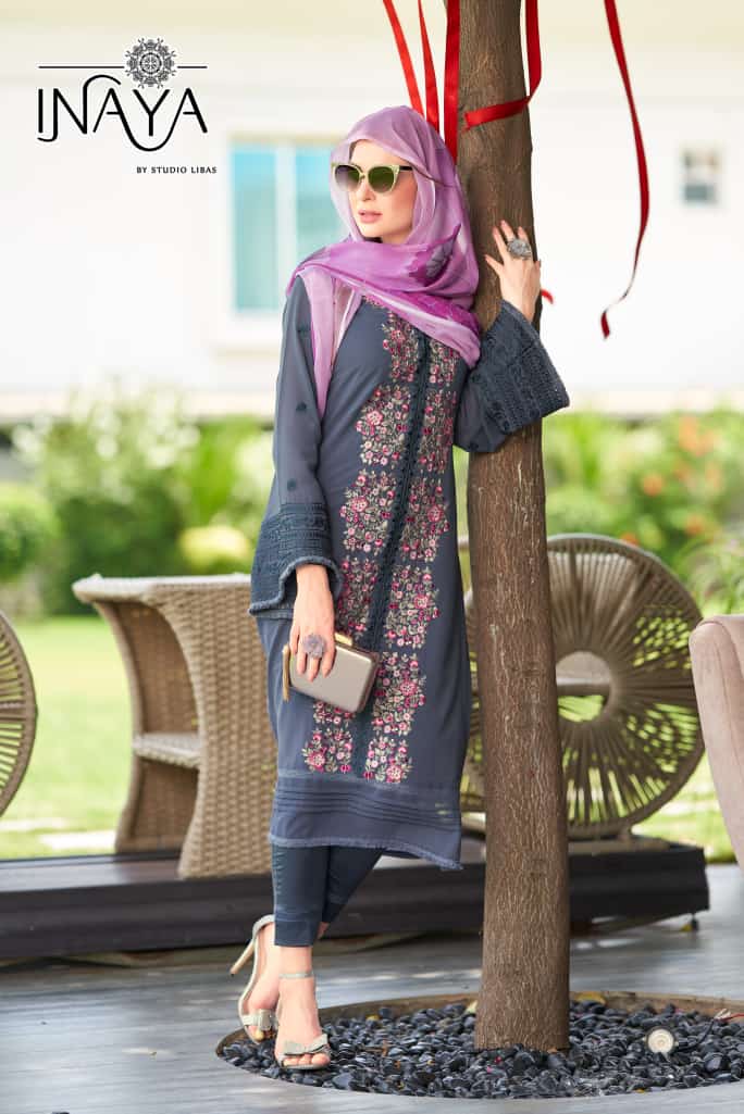 Inaya Libas Bouquet Georgette With Heavy Embroidery Work Stylish Designer Pakistani Kurti