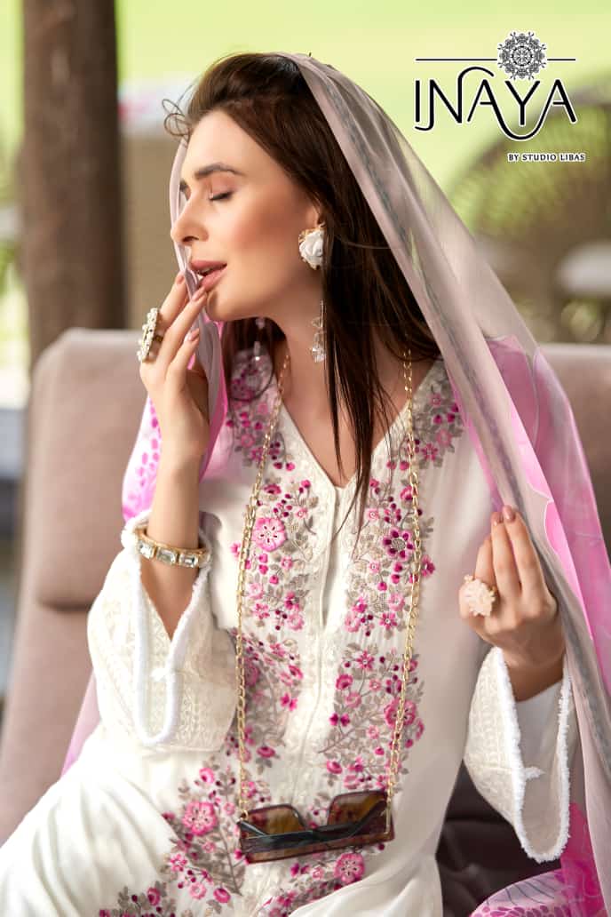 Inaya Libas Bouquet Georgette With Heavy Embroidery Work Stylish Designer Pakistani Kurti