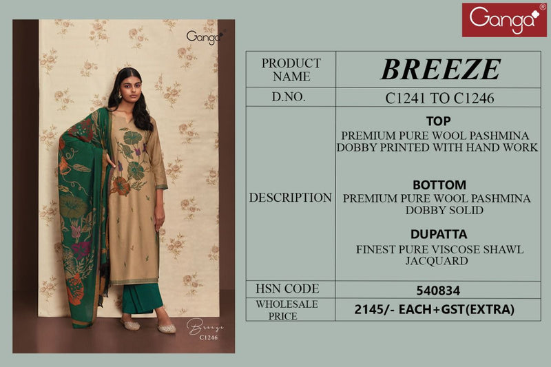Ganga Breeze Pashmina With Fancy Printed Work Stylish Designer Casual Look Salwar Suit